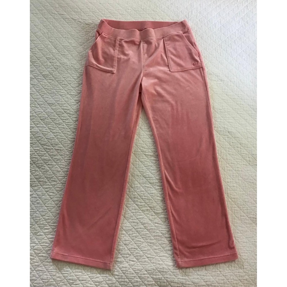 Juicy Couture Pink Velour XL Wide Leg Track Pants Crown Logo Y2K Lounge Trousers